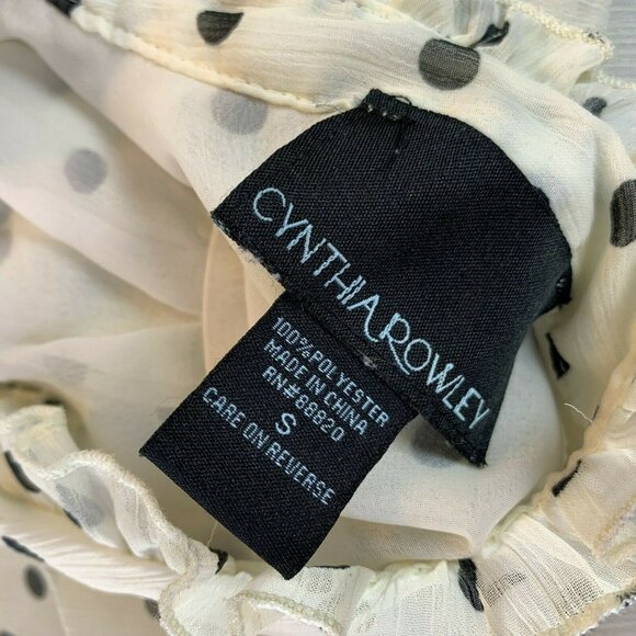 Cynthia Rowley Top S Polka Dot Ruffles Popover Cream Black Sleeveless Shirt - Picture 6 of 6